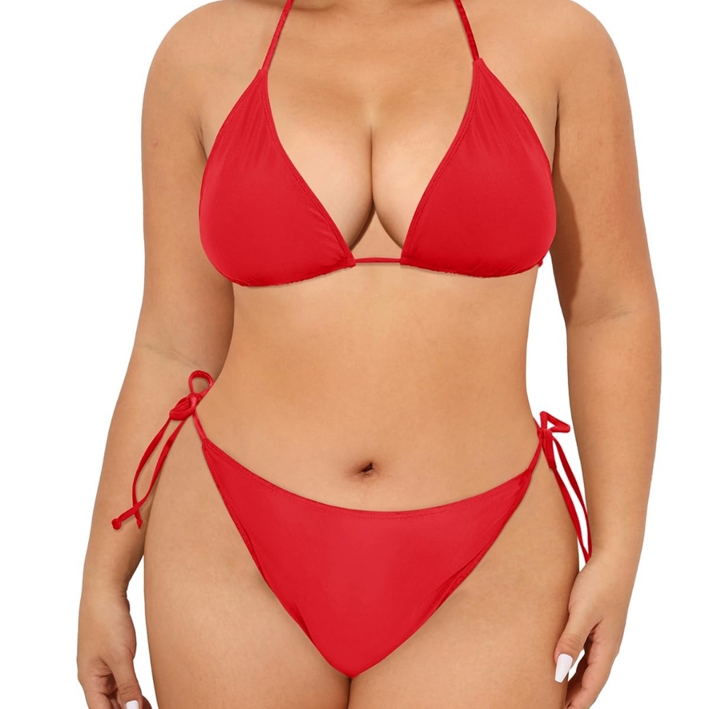 Tempt Me Women Plus Size Triangle Bikini String Two Piece Halter Tie Side 12 Plu